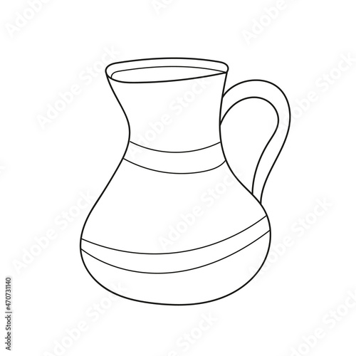 Simple coloring page. An outline vector of a water jug isolated on white background. Designed in a black and white style as a coloring page for kids