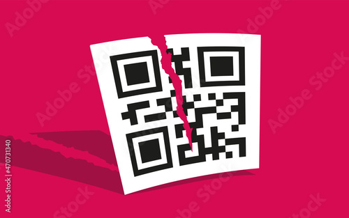 Vector illustration of a QR code. Vector icon of torn QR code.