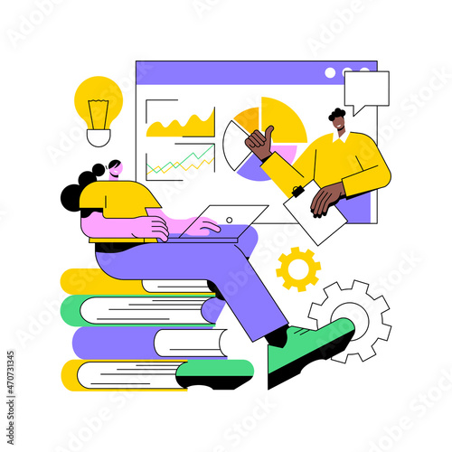 Online workshop abstract concept vector illustration. Digital workshop, online topic course, distance web learning, group video call, webcam laptop screen, educational webinar abstract metaphor.