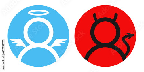 Vector set icons angel and devil in flat style.