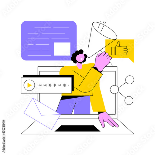 Online activism abstract concept vector illustration. Internet activism, digital communication, social media posting, information delivery, target audience, hashtag marketing abstract metaphor.