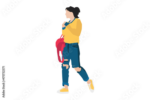 Vector illustration of fashionable women walking on the sidewalk © valenia