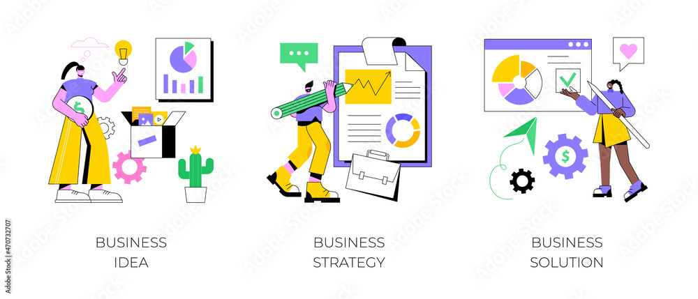 Business plan abstract concept vector illustration set. Business idea, strategy and solution, company achievement, problem solving, decision making, effective performance, roadmap abstract metaphor. Business plan abstract concept vector illustration set. Business idea, strategy and solution, company achievement, problem solving, decision making, effective performance, roadmap abstract metaphor.