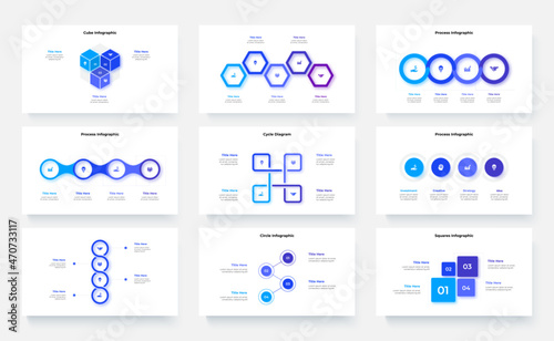 Set of the infographic elements. Squares, circles, abstract and timelines elements. Illustrations with 3, 4 and 5 options