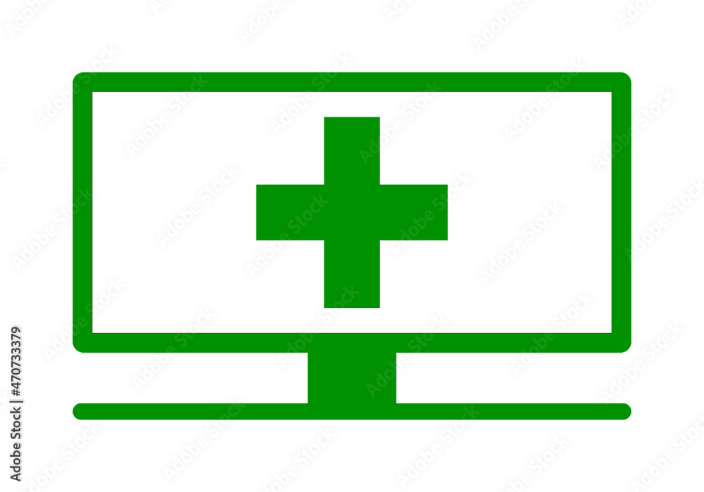 Icono verde de farmacia online en fondo blanco. Icono verde de farmacia online en fondo blanco.