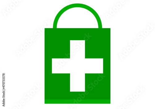 Icono verde de una bolsa de una farmacia. 