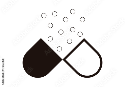 Icono negro de píldora con principio activo. 