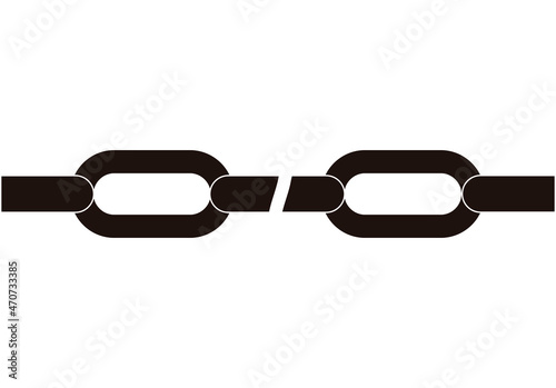 Icono de cadena negra rompiéndose en fondo blanco.