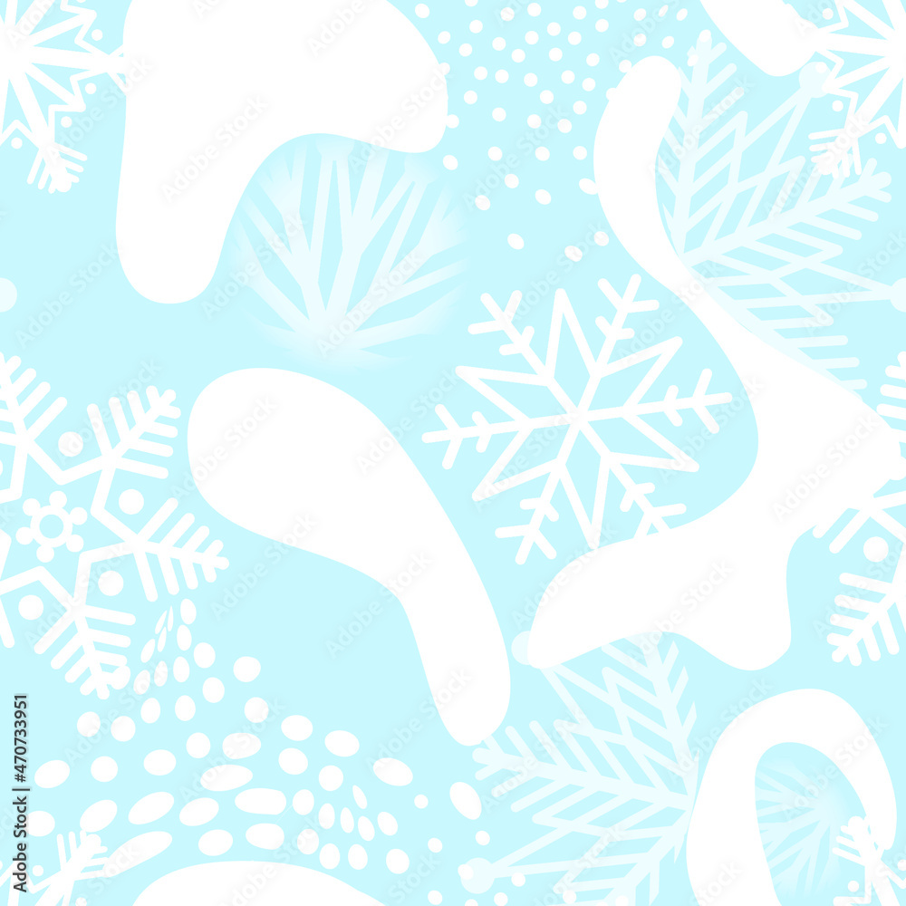 Obraz premium Snow seamless pattern. Artistic winter background with dots and snowflakes. Seasonal drawn texture. Winter holiday backdrop. Christmas collection.
