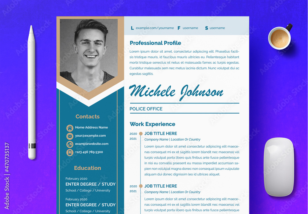 Clean and Professional Resume Layout Stock Template | Adobe Stock