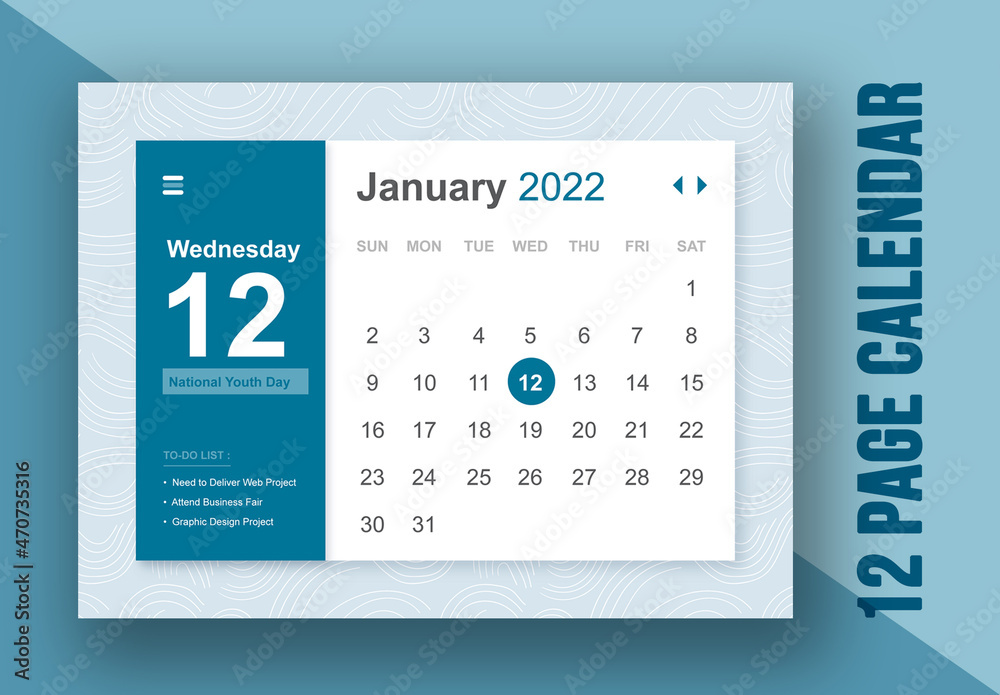 Web Calendar Ui Ux Calendar Design 2022 Stock Template | Adobe Stock