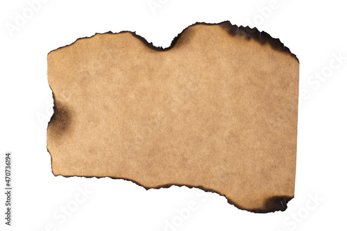 Sheet of crumpled burnt paper isolated on white background.