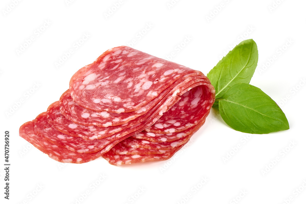 Italian air dried salami sausage, isolated on white background. Italian air dried salami sausage, isolated on white background.