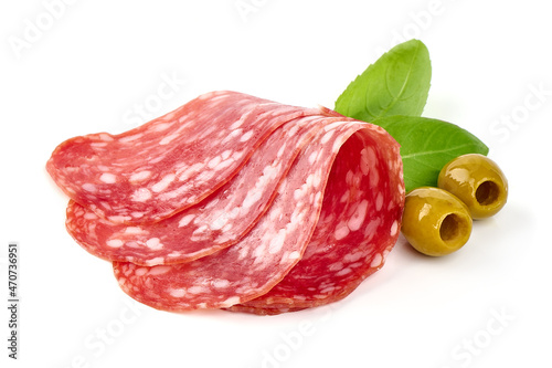 Traditional salami sausage, isolated on white background.