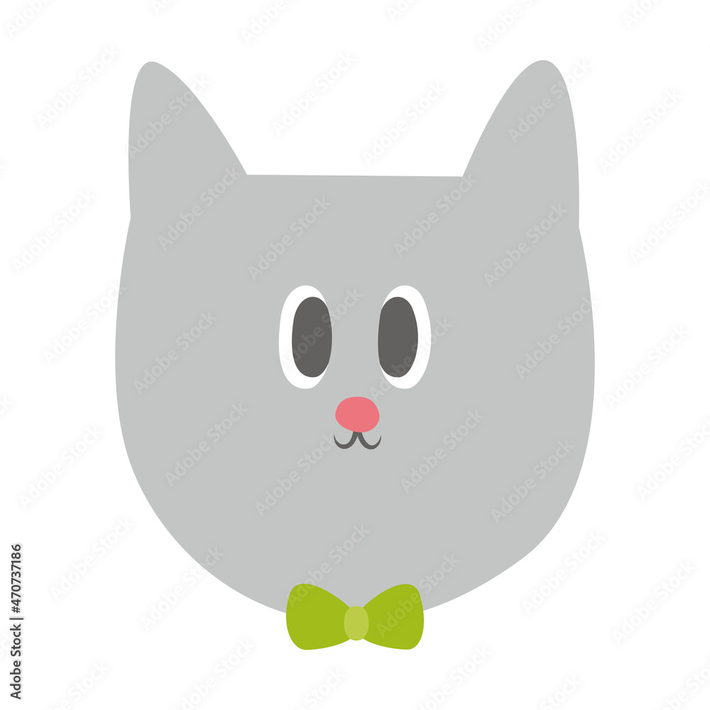 Cat face with bow tie. Funny pet in doodle flat style. Cat face with bow tie. Funny pet in doodle flat style.