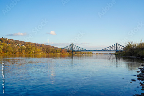 The Loschwitzer bridge in Dresden. It is called "Blaues Wunder" due to its colour.  © 13threephotography