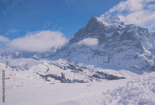 Beautiful panoramic view of snow-capped mountains in the Swiss Alps. © Racoonbtc