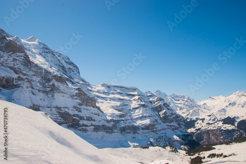 Beautiful panoramic view of snow-capped mountains in the Swiss Alps.. © Racoonbtc