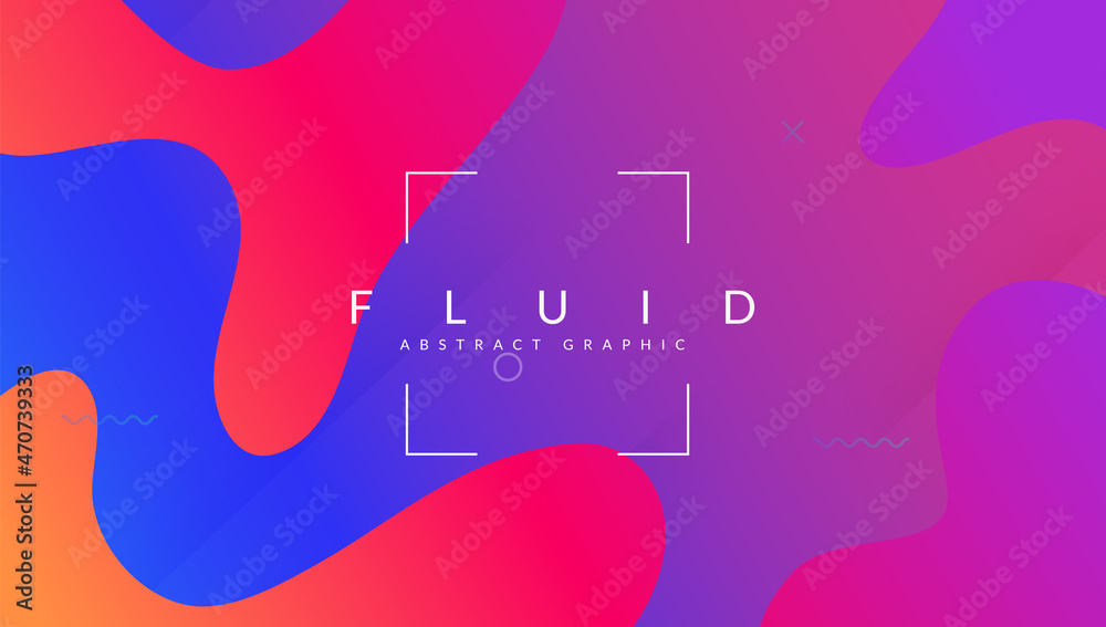 Fototapeta premium Fluid Layout. Hipster Website. Flat Modern Shape. Spectrum Page. Color Landing Page. Blue Memphis Banner. Cool Technology Invitation. Liquid Element. Magenta Fluid Layout