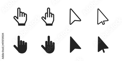 Pointer click icon set. Hand click icon symbol. Vector illustration image. Right sign. Left click. Web symbol.