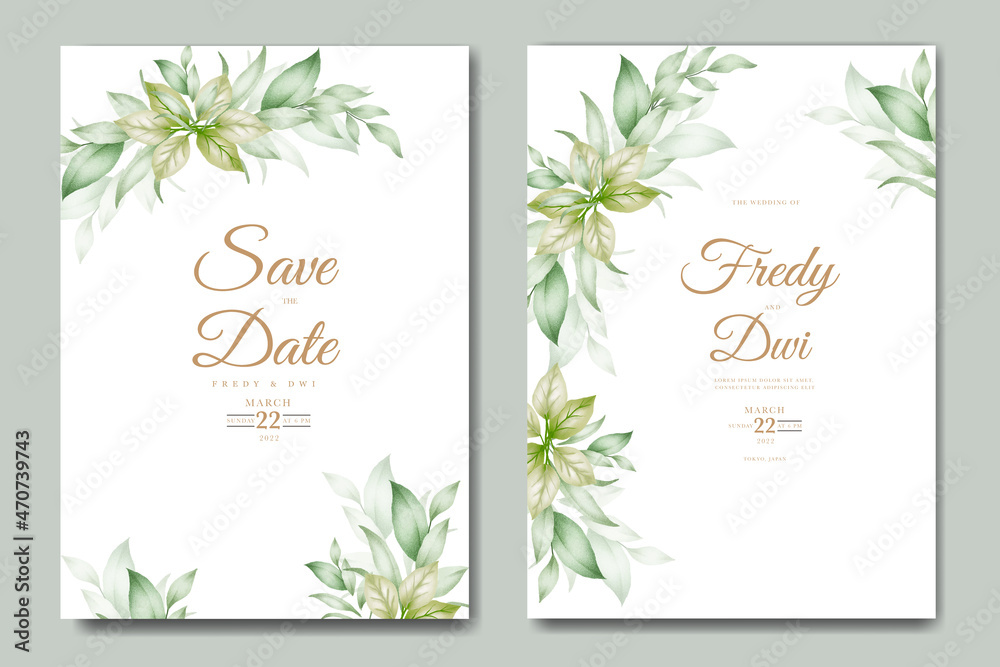 Obraz greenery wedding invitation card with leaves watercolor