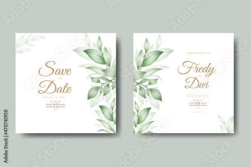 greenery leaves watercolor wedding invitation card set © retno