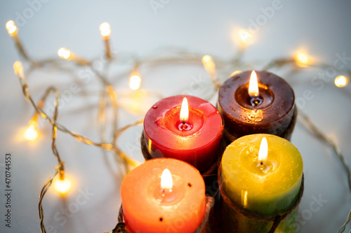 four candles for Advent or Christmas background