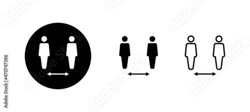 Social distance icons set. social distancing sign and symbol. self quarantine sign