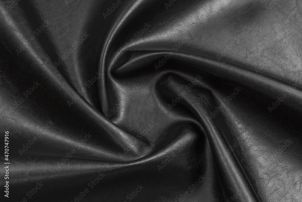 black artificial leather with waves and folds on PVC base black artificial leather with waves and folds on PVC base