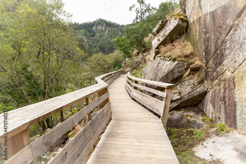 wooden walkways of Paiva river at Arouca Geopark  Municipality of Arouca  Aveiro District  Portugal