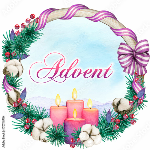 Watercolor purple advent candle wreath