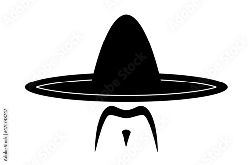 Creative south american character with sombrero hat, moustache isolated on white. Vintage mexican character vector on white background.
