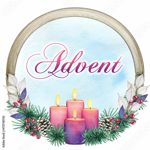 Watercolor purple advent candle wreath