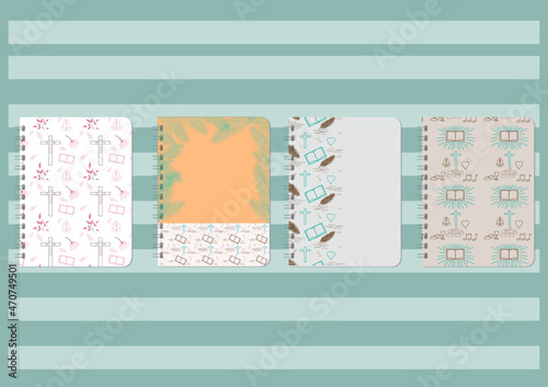 A set of covers for notebooks, books,  brochures, planners, catalogs with  pattern resurrection.