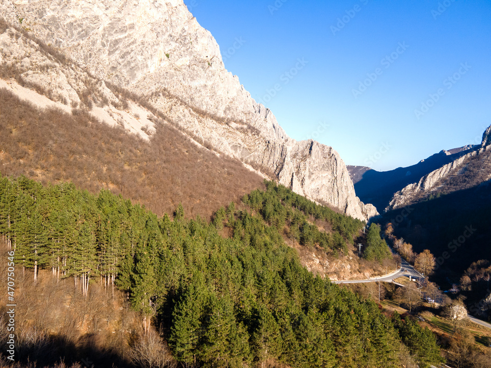 Aerial Landscape of Balkan Mountains and Vratsata pass, Bulgaria