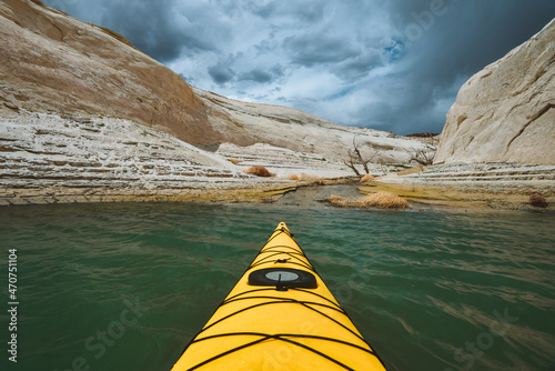 Kayaking in the spring on Lake Powell when the water level is low near Page, Arizona near the Utah border. © Alisha