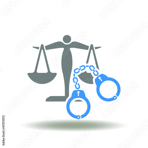 Vector illustration of scales with handcuffs. Icon of law. Symbol of justice and punishment.