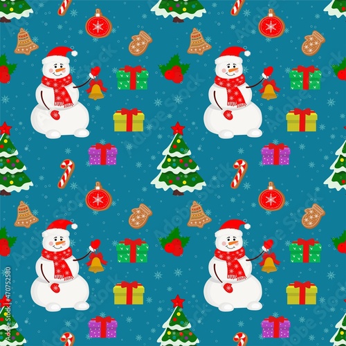 Christmas seamless pattern with snowman. © Nadezhda