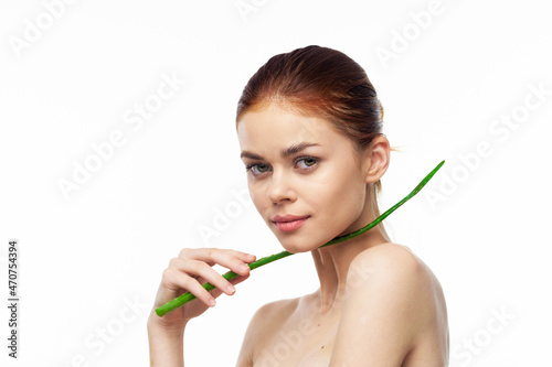 woman with bare shoulders clear skin aloe spa treatments health