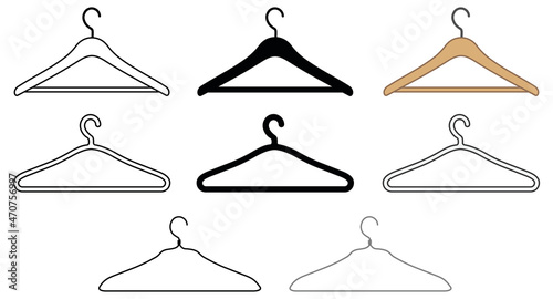 Clothing Hanger Clipart Set - Wooden, Plastic and Metal Wire