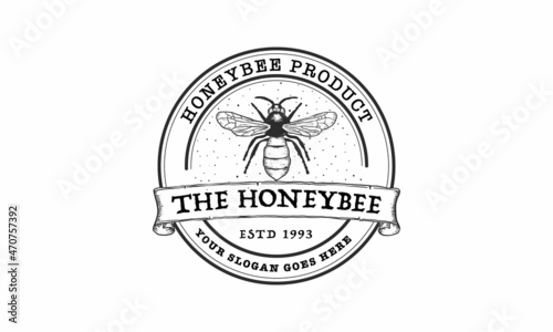 honey bee logo vintage vector illustration template icon graphic design . logotype and typography with badge logo concept