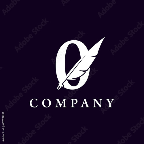 Number 0 with Feather Quill Pen Notary Writer Journalist Logo Design Inspiration