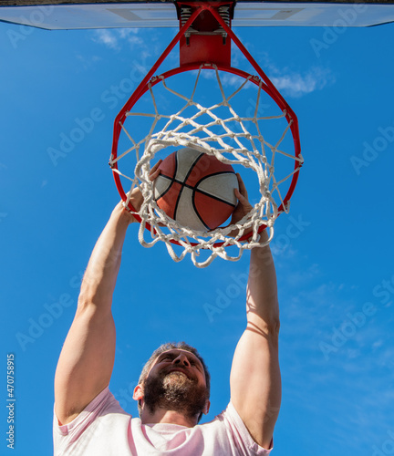sport and hobby. dunk in basket. slam dunk in motion. summer activity.
