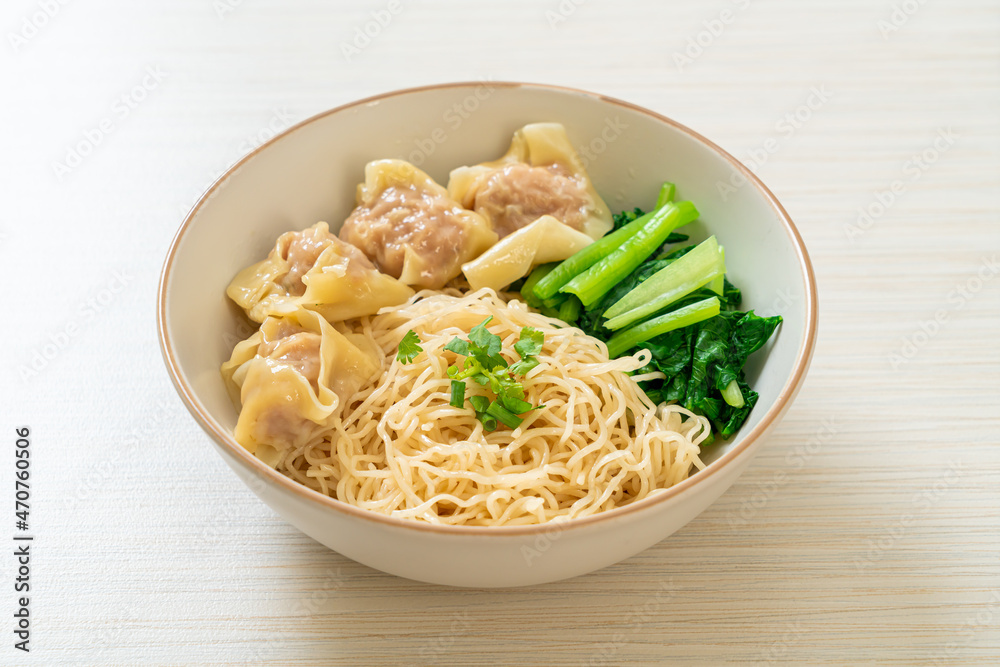 dried egg noodles with pork wonton or pork dumplings without soup dried egg noodles with pork wonton or pork dumplings without soup