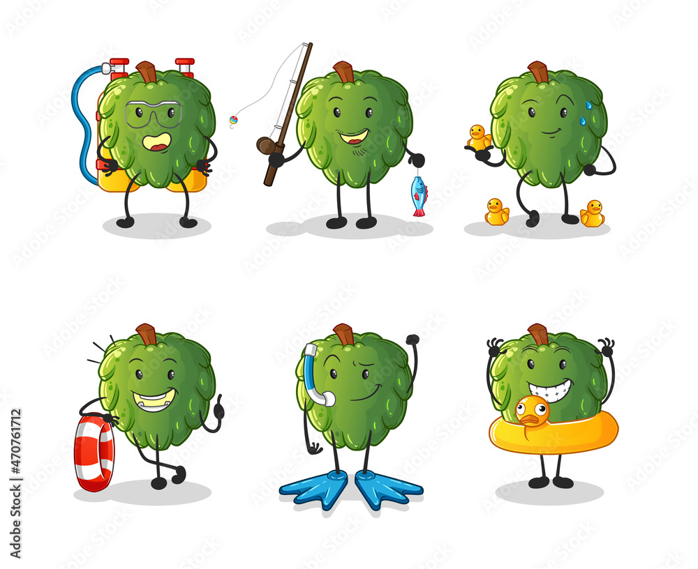 soursop water activity group. cartoon mascot vector soursop water activity group. cartoon mascot vector
