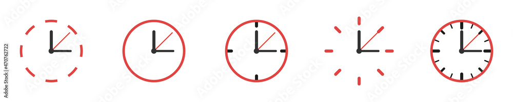 Conjunto de icono de reloj. Concepto de tiempo. Colección de reloj de diferentes diseños. Cronómetro y temporizador. Ilustración vectorial Conjunto de icono de reloj. Concepto de tiempo. Colección de reloj de diferentes diseños. Cronómetro y temporizador. Ilustración vectorial