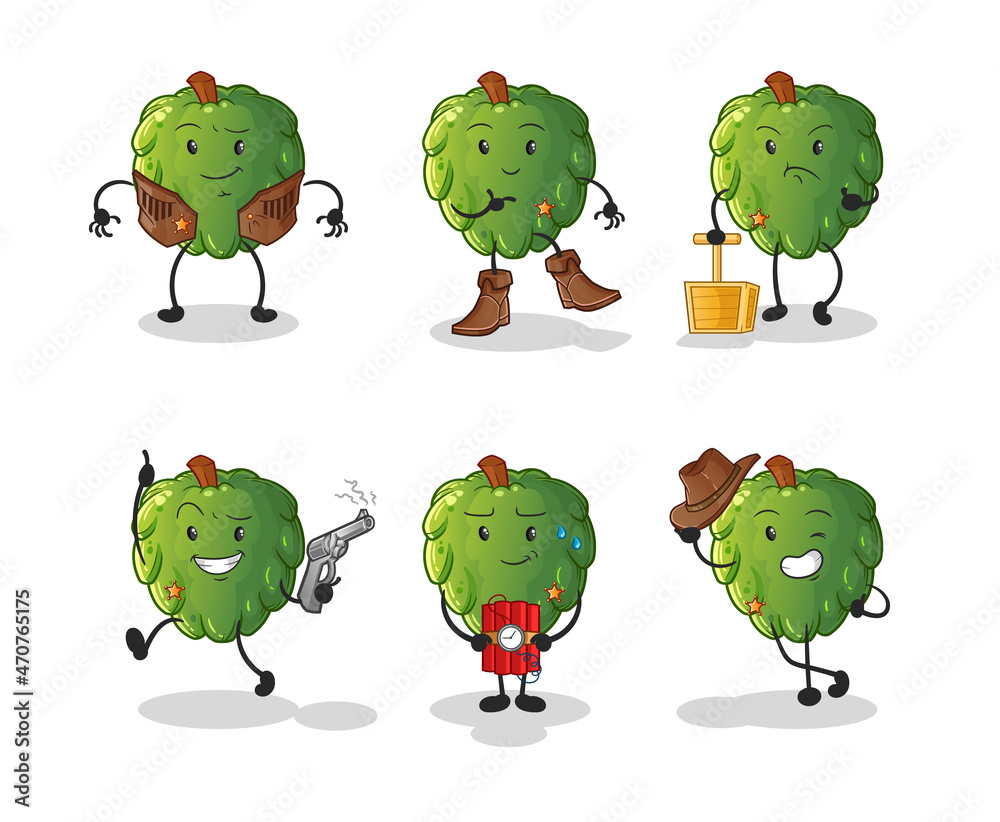 soursop cowboy group character. cartoon mascot vector soursop cowboy group character. cartoon mascot vector