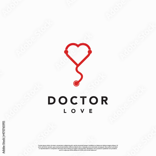 simple doctor love logo design on isolated background. love icon with stethoscope logo icon template
