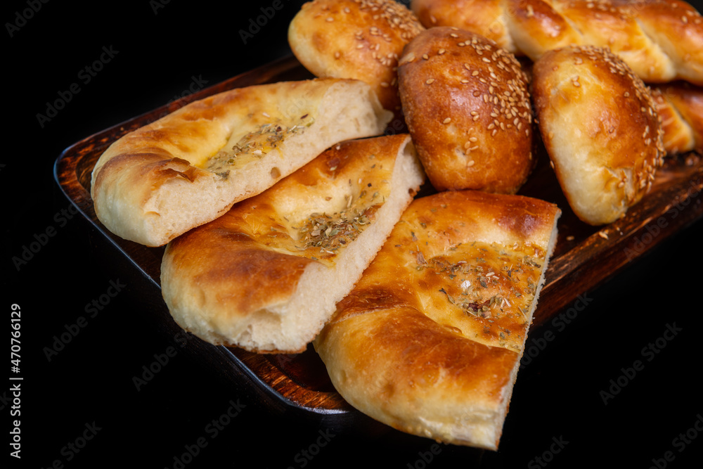 Bakery products on black background Bakery products on black background