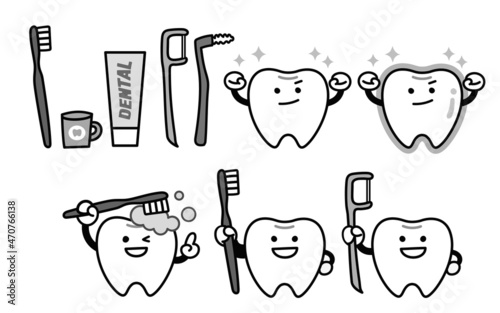 デンタルケアや予防に関する歯の表情セット